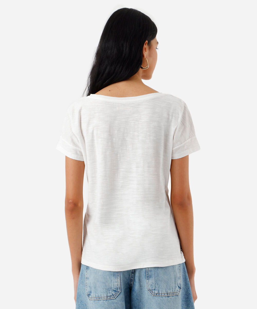blusa feminina de algodão manga curta floral off white
