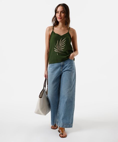 calça wide leg cropped feminina jeans azul