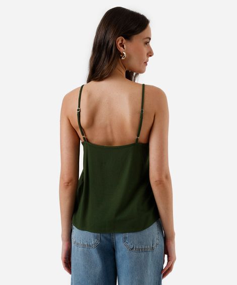 blusa alça fina feminina de viscose bordada verde