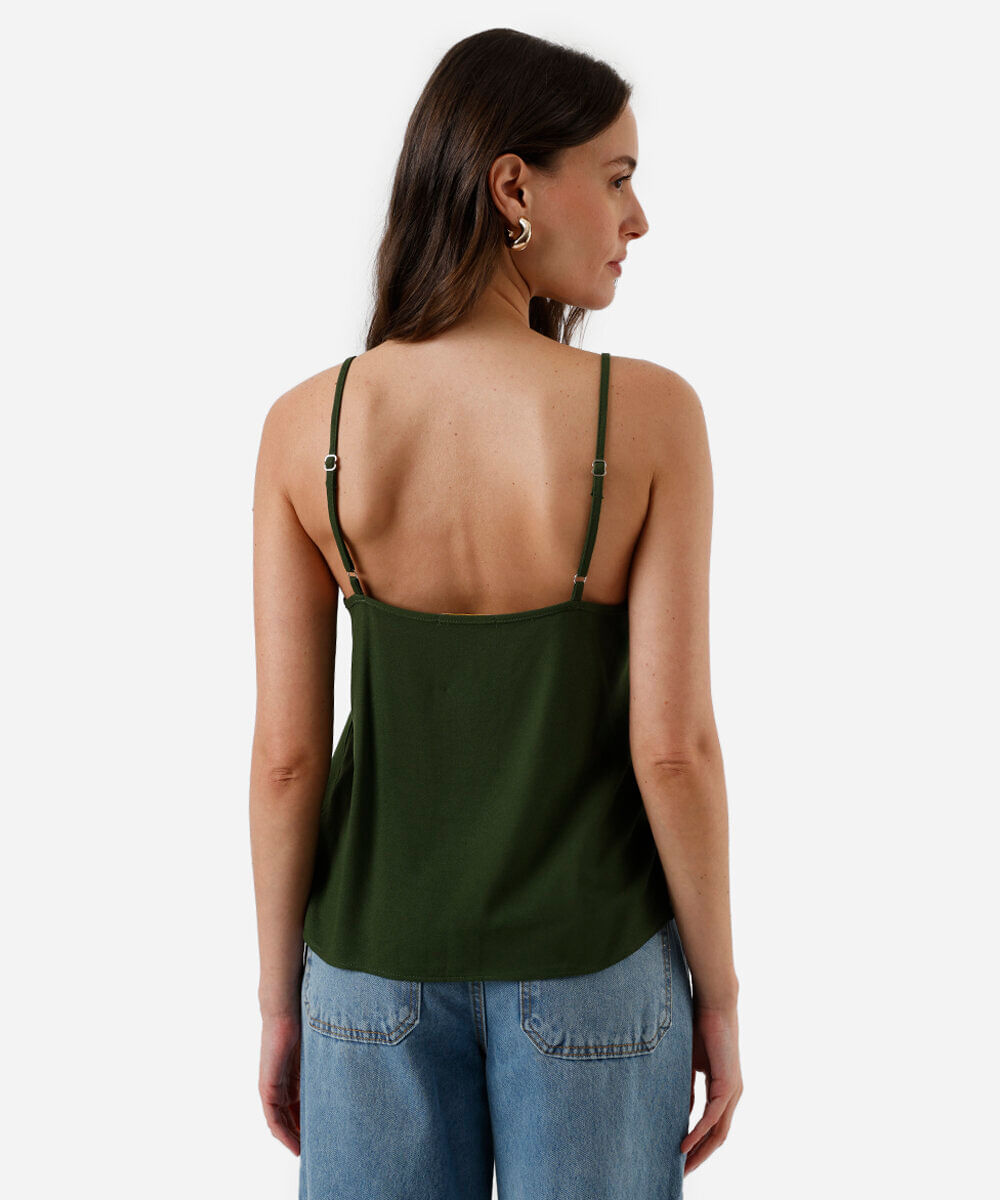 blusa alça fina feminina de viscose bordada verde