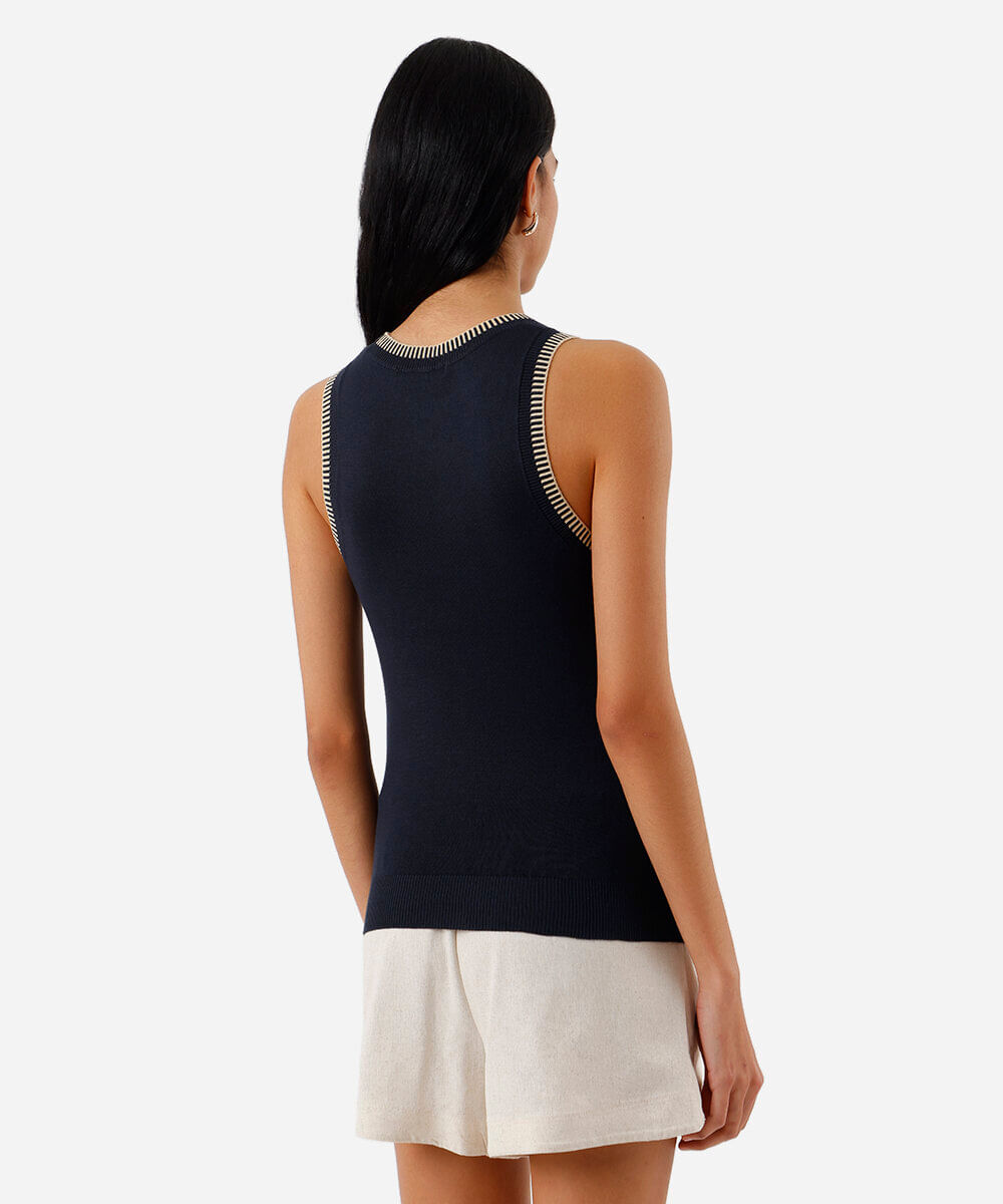 regata feminina de tricot azul