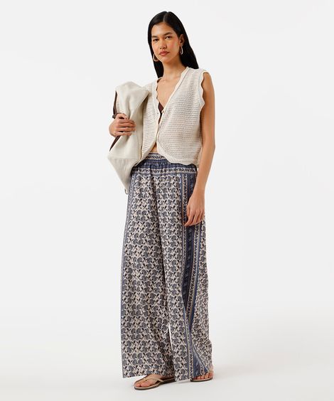 calça pantalona feminina cós elástico floral colorida