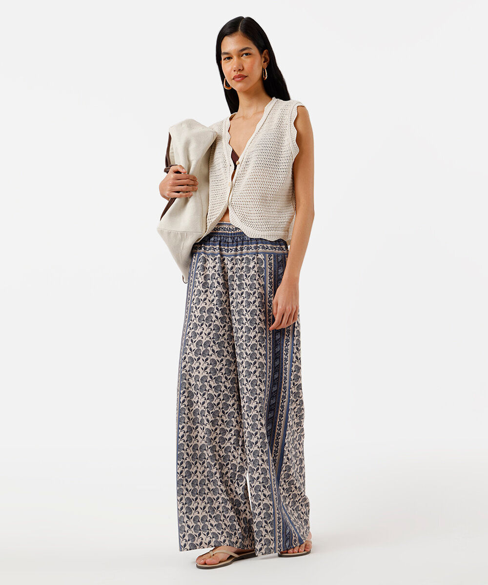 calça pantalona feminina cós elástico floral colorida