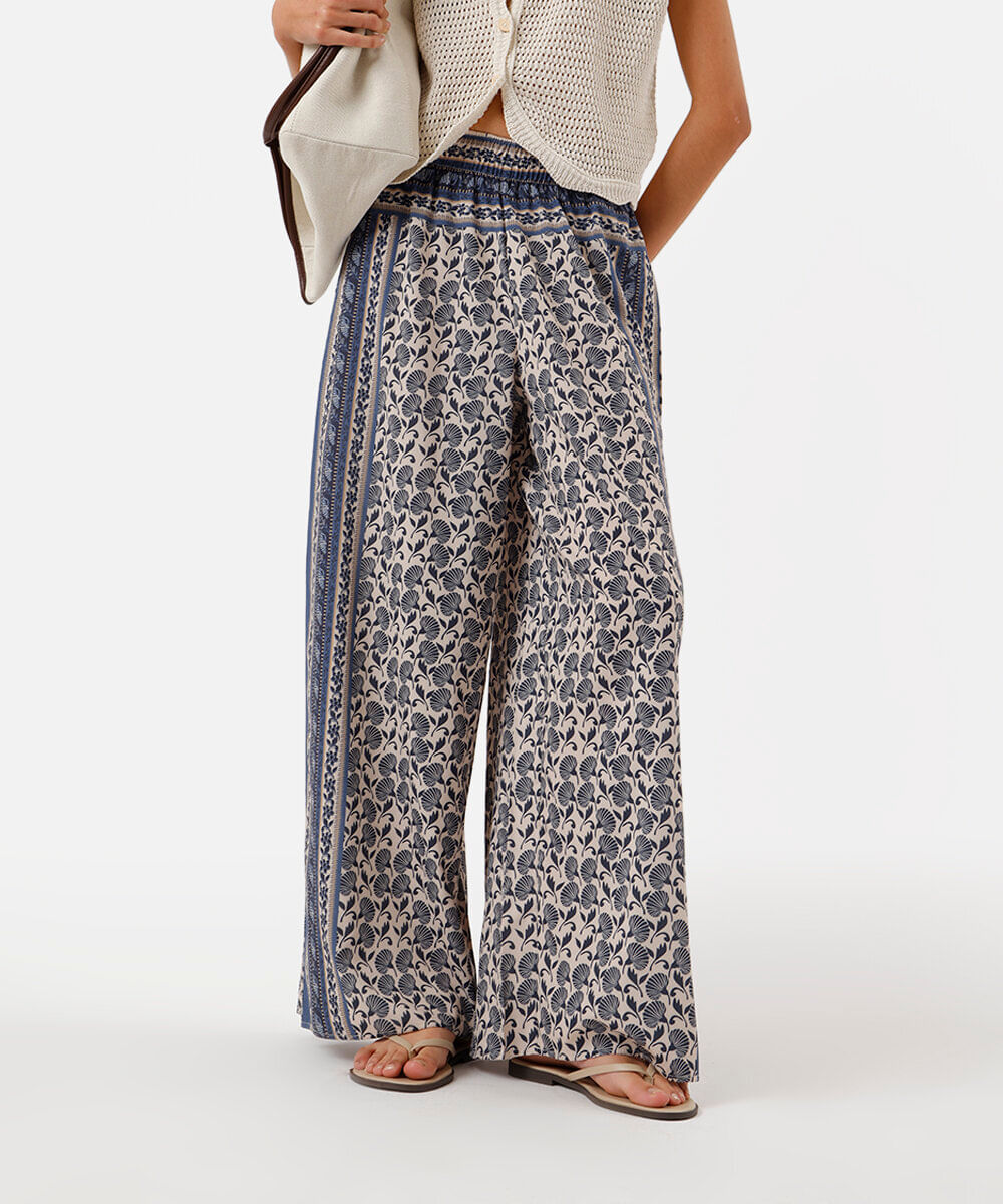 calça pantalona feminina cós elástico floral colorida