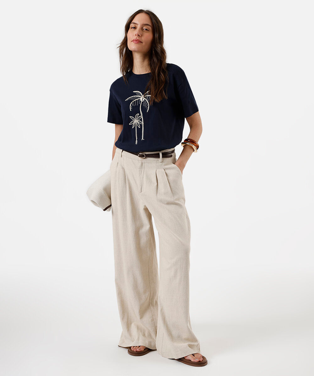 camiseta feminina de algodão bordada azul