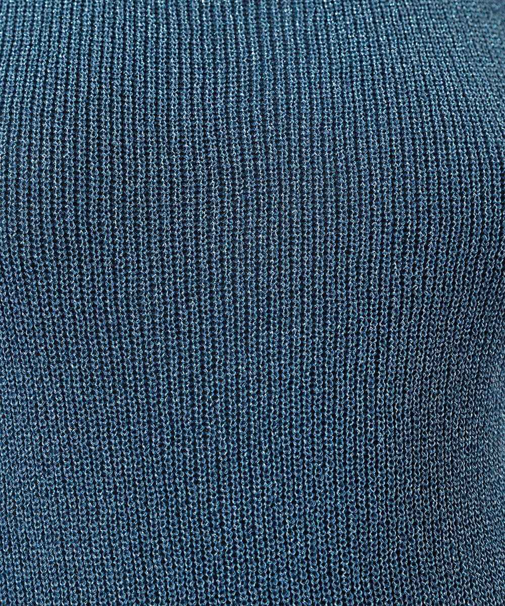 regata feminina de tricot halterneck metalizada azul