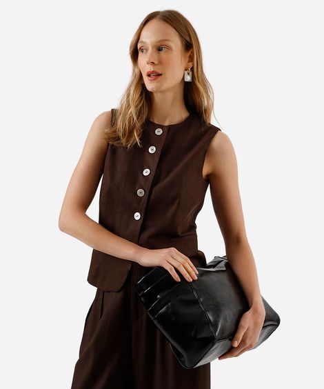 colete de alfaiataria feminino com linho marrom