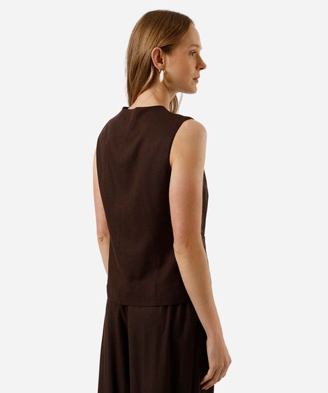 colete de alfaiataria feminino com linho marrom