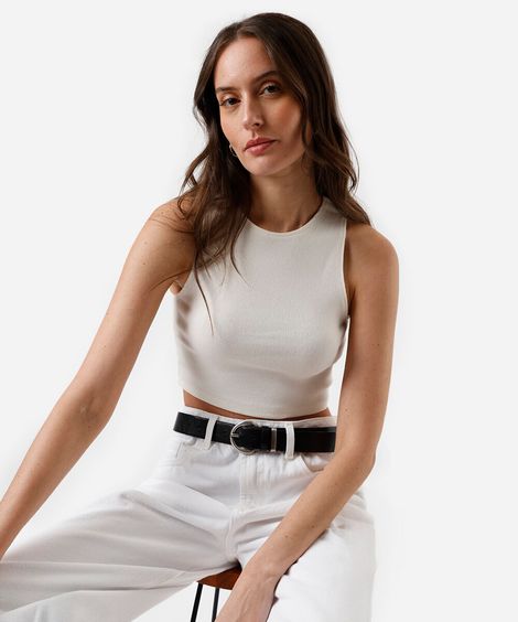 cropped básico feminino de algodão canelado off white
