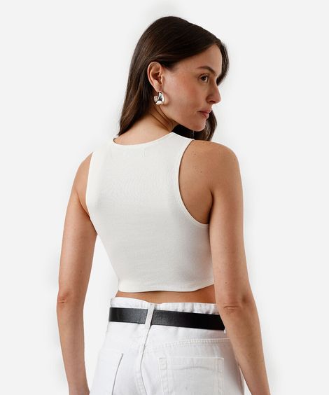 cropped básico feminino de algodão canelado off white