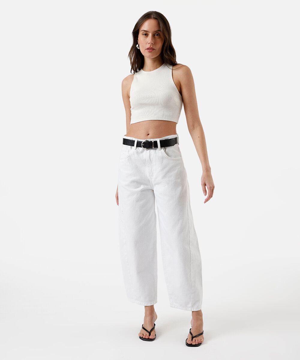 cropped básico feminino de algodão canelado off white
