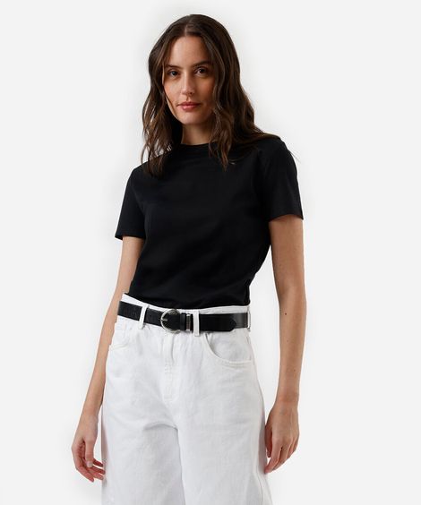 camiseta feminina manga curta regular preta