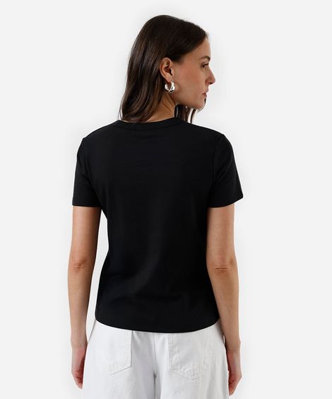 camiseta feminina manga curta regular preta