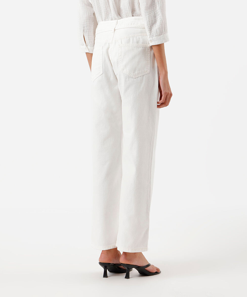 calça wide leg slim feminina de sarja com cordão off white