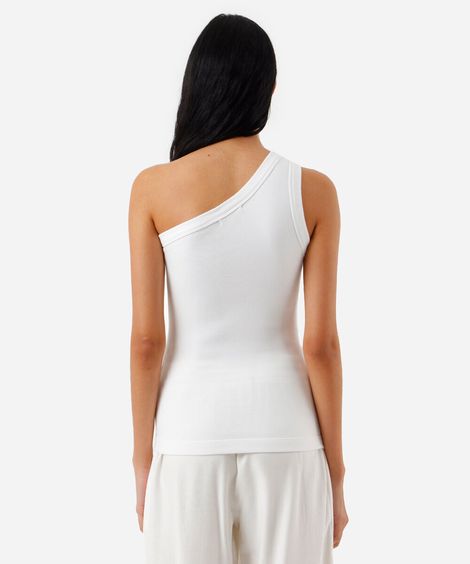 blusa ombro único feminina de algodão com fivela canelada off white