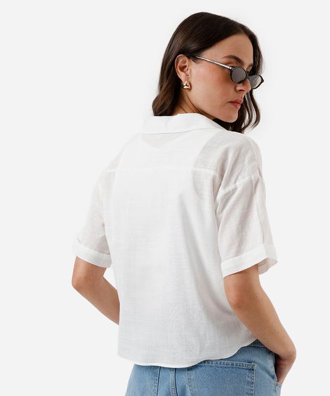 camisa feminina de algodão manga curta com bolsos off white