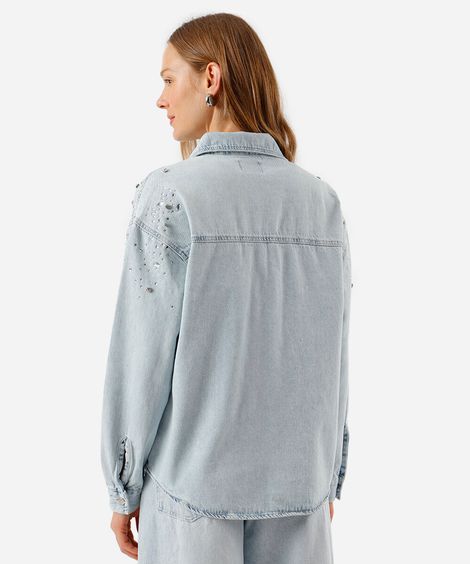camisa feminina jeans com brilhos azul