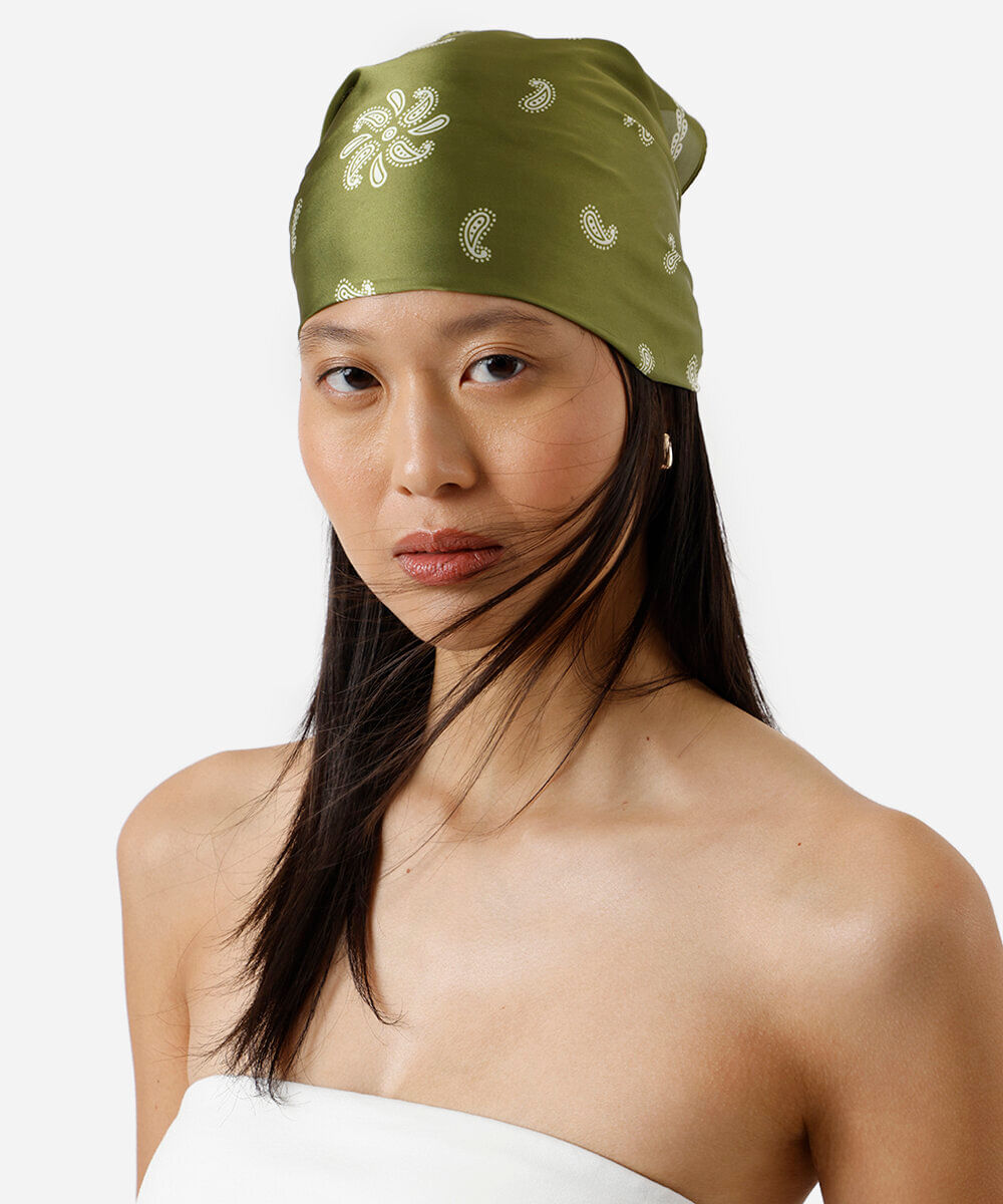 lenço feminino paisley acetinado verde