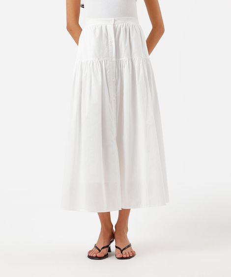 saia midi feminina de algodão com recorte cós elástico off white