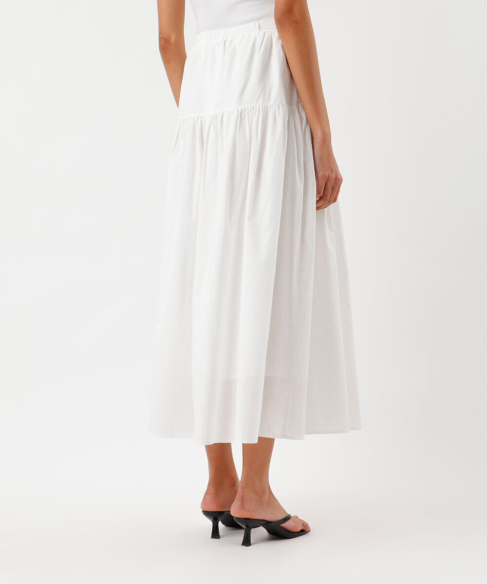 saia midi feminina de algodão com recorte cós elástico off white