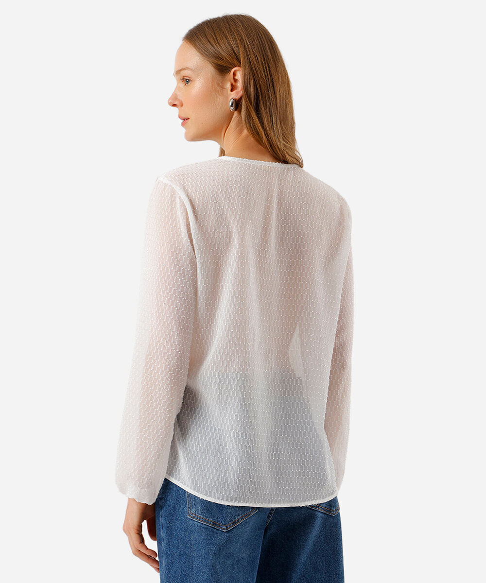 bata feminina com babado texturizada off white