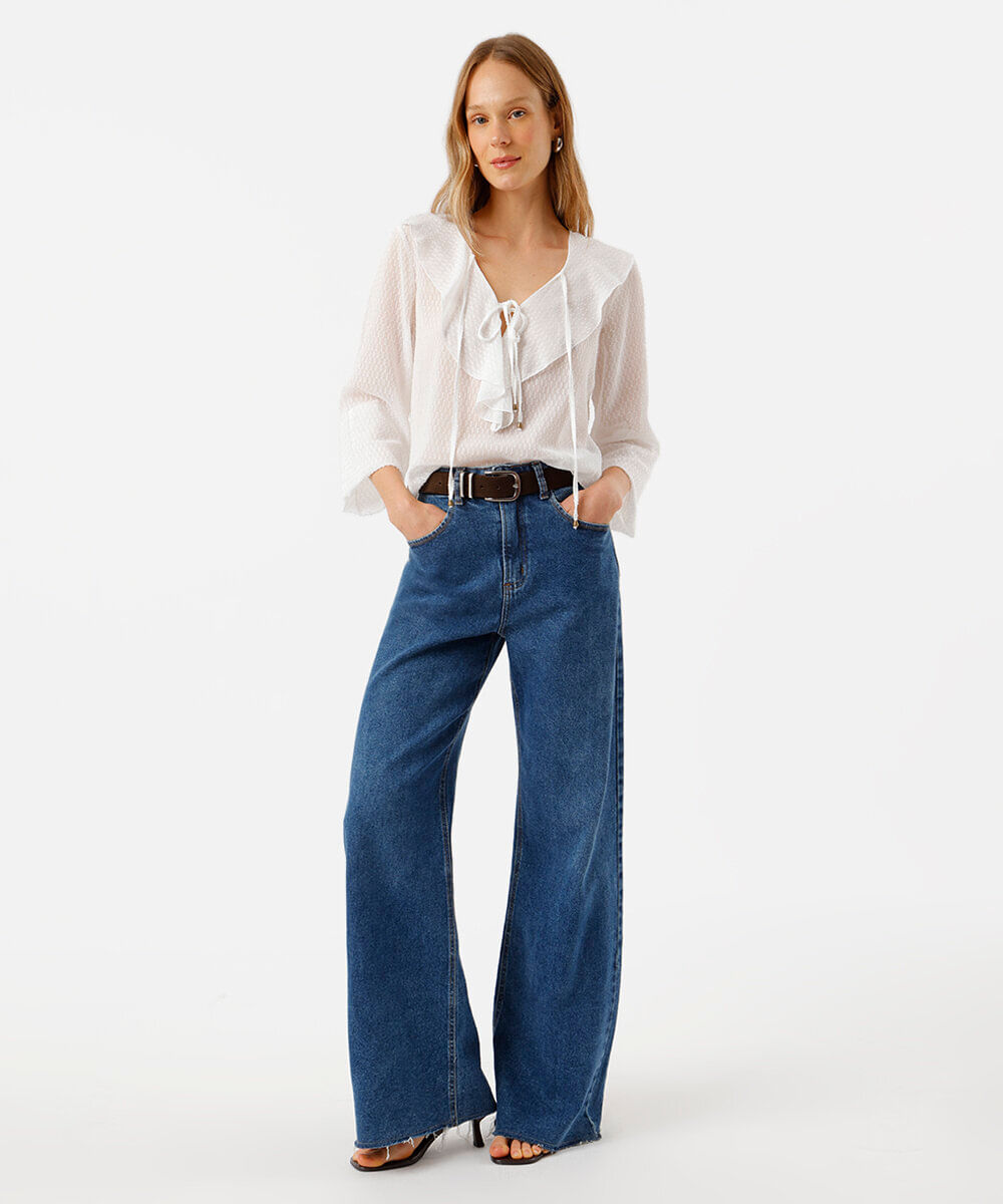 bata feminina com babado texturizada off white