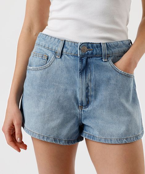 short curto feminino jeans cintura média azul