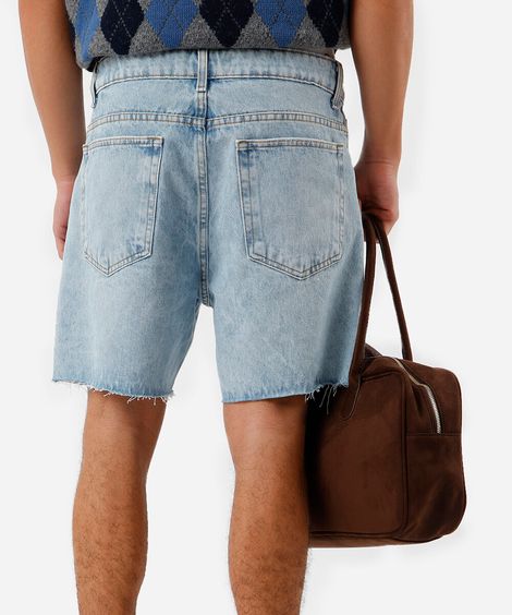 bermuda reta masculina jeans com barra a fio azul