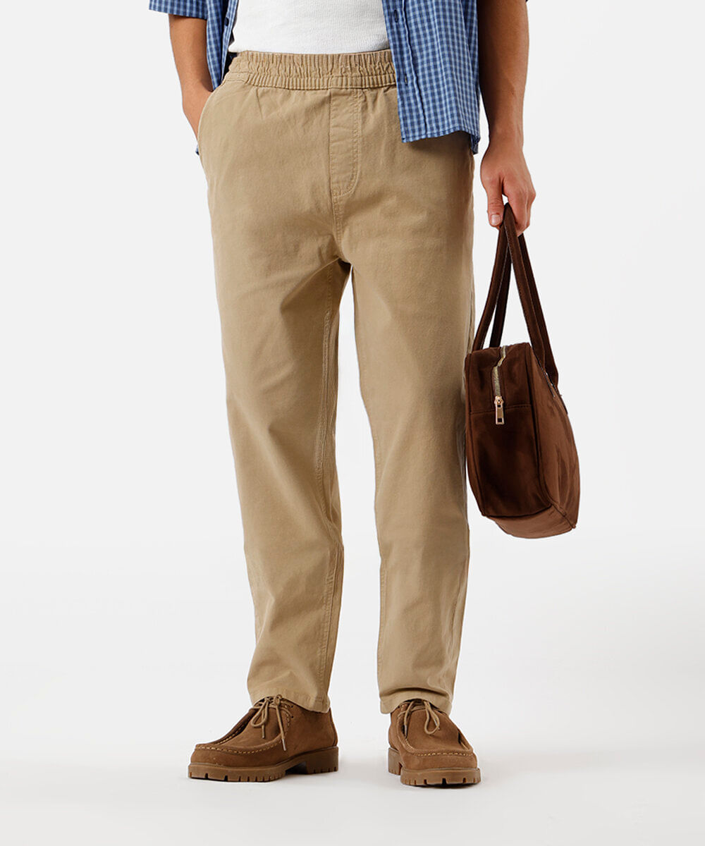 calça jogger masculina de sarja bege