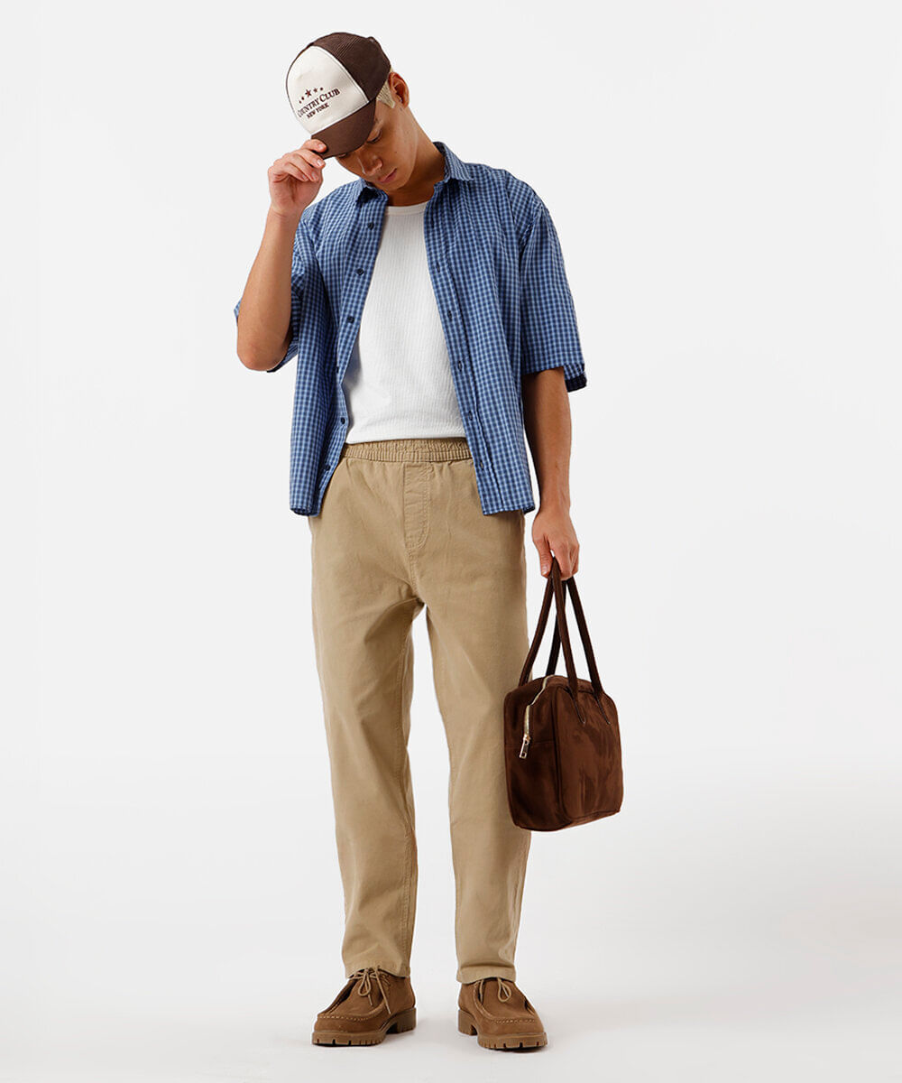 calça jogger masculina de sarja bege