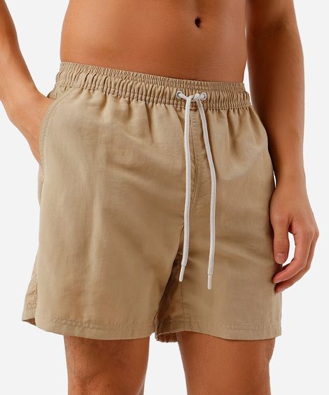 short masculino de poliamida cós elástico bege