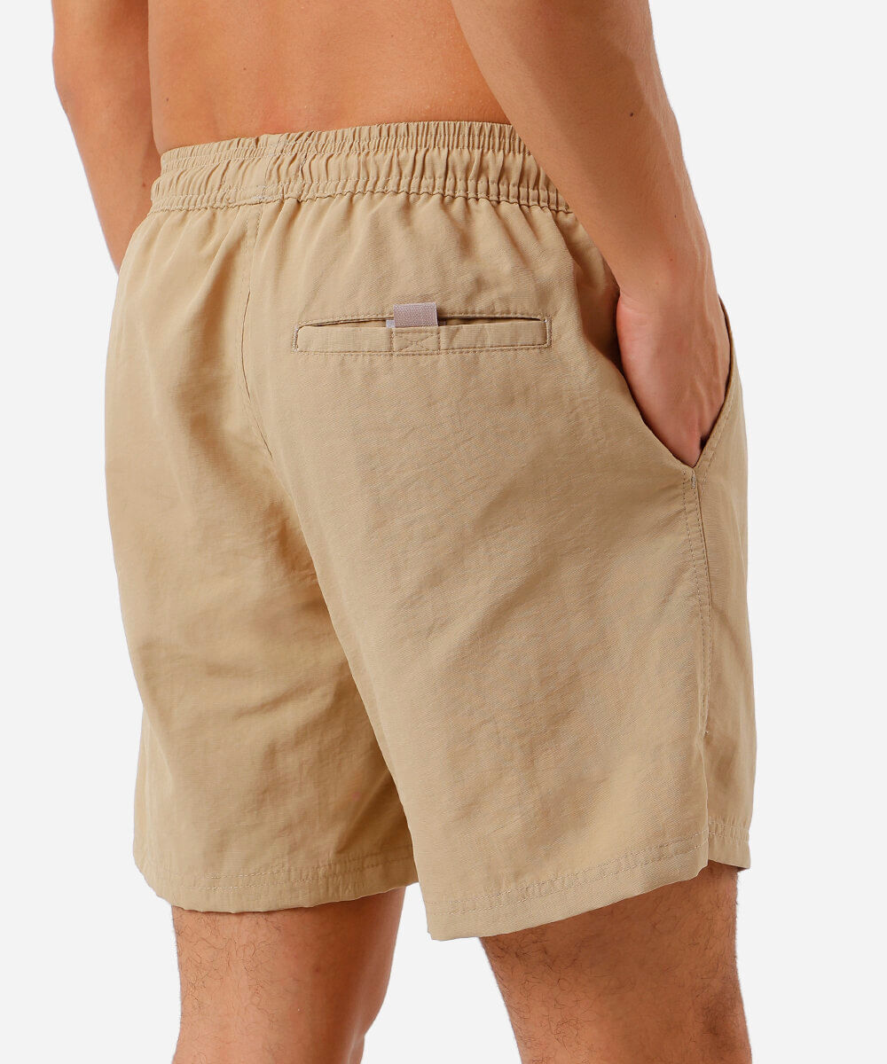 short masculino de poliamida cós elástico bege