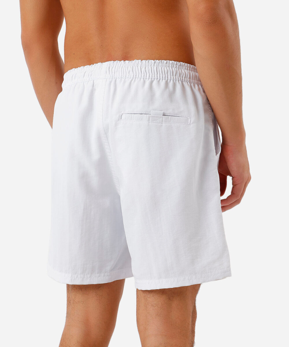 short masculino de poliamida cós elástico branco