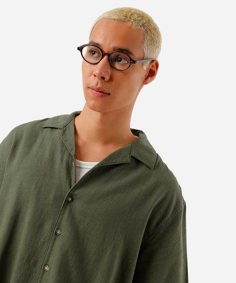 camisa masculina com linho manga curta verde