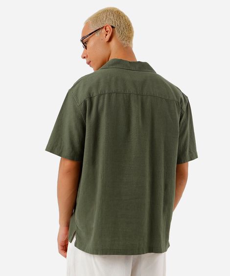 camisa masculina com linho manga curta verde