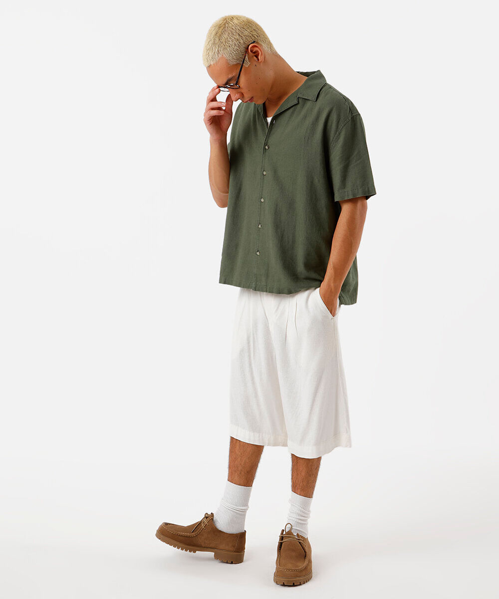 camisa masculina com linho manga curta verde