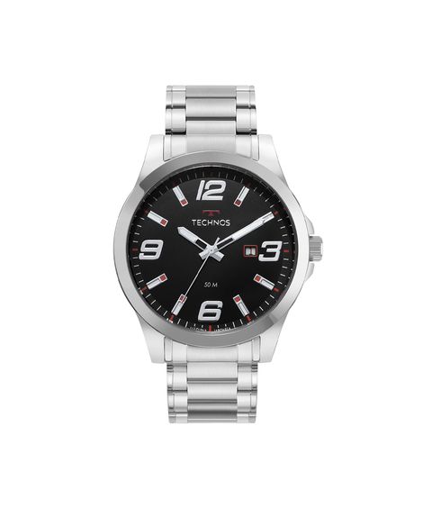 kit relógio masculino technos analógico calendário 2115mols k1p prateado