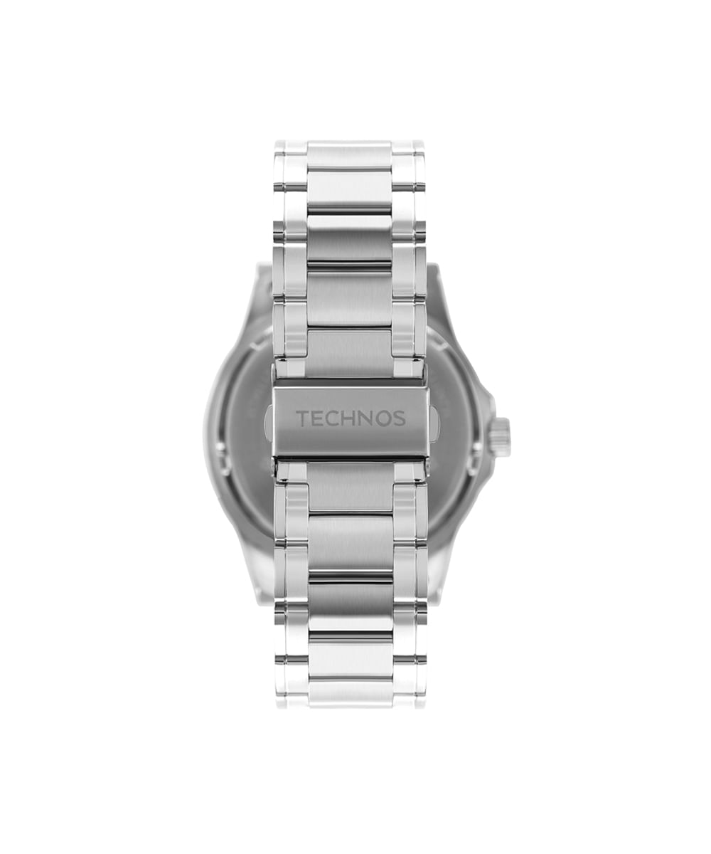 kit relógio masculino technos analógico calendário 2115mols k1p prateado