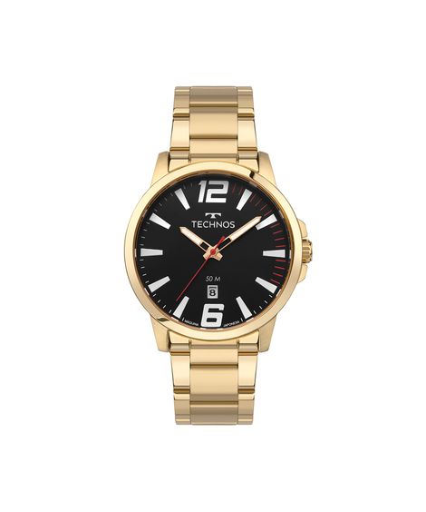 relógio masculino technos analógico calendário 2115uco 1p dourado