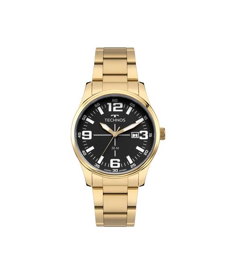 relógio masculino technos analógico calendário 2115uce 1p dourado