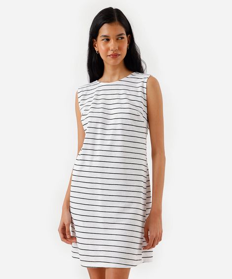 vestido curto feminino com algodão básico listrado off white
