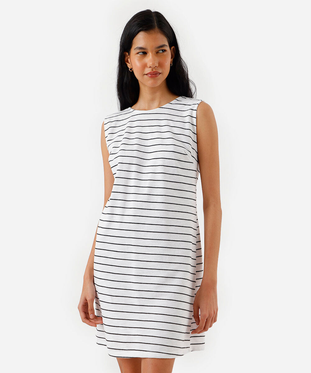 vestido curto feminino com algodão básico listrado off white
