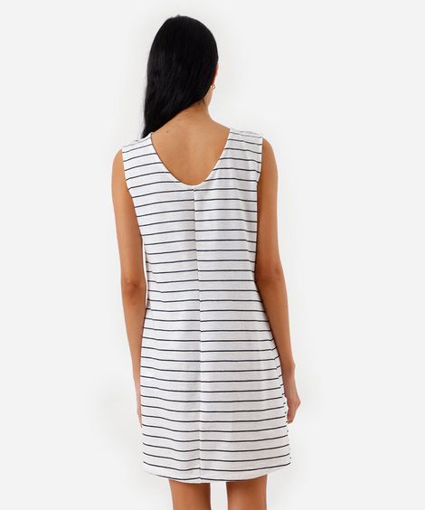 vestido curto feminino com algodão básico listrado off white