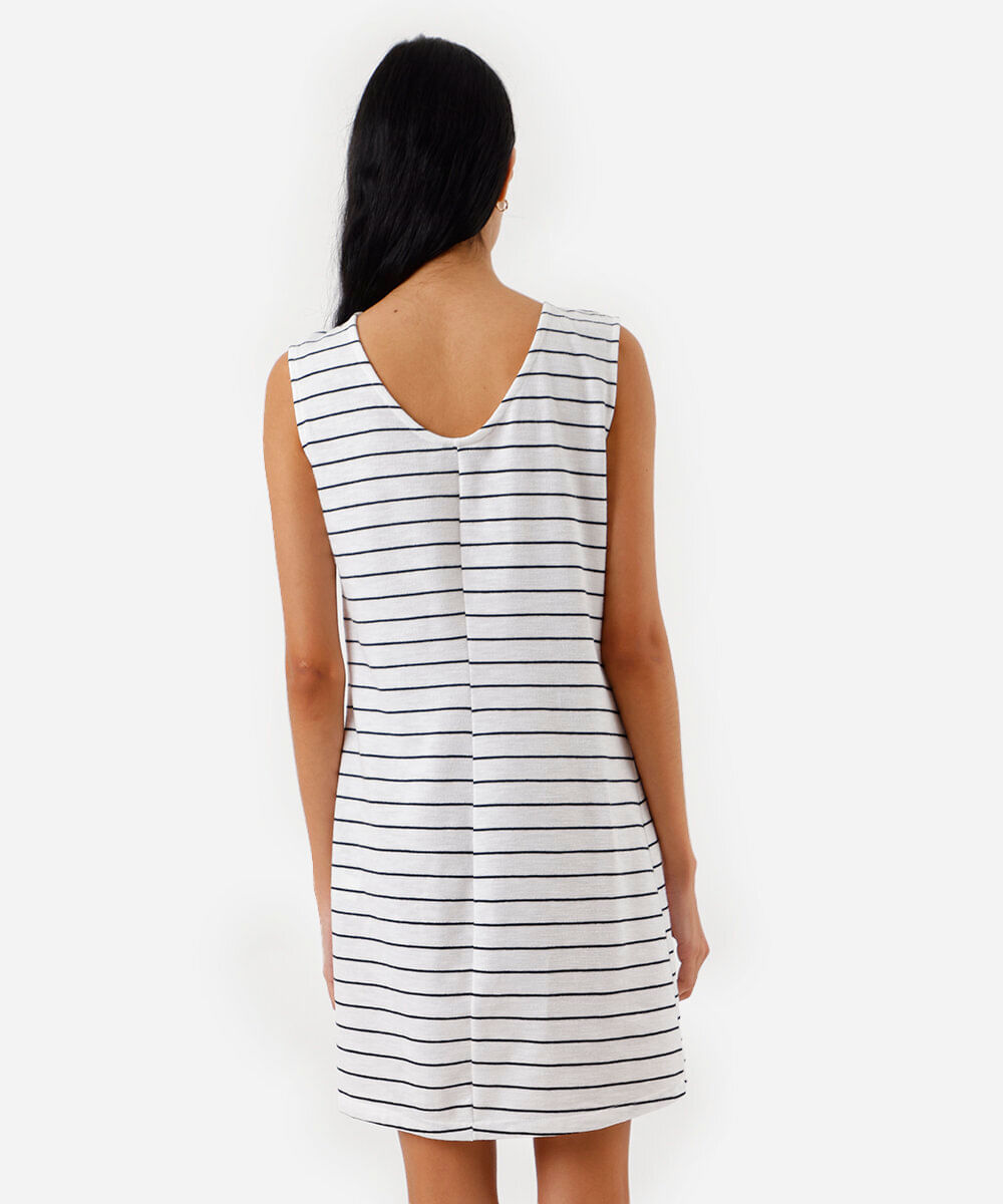 vestido curto feminino com algodão básico listrado off white