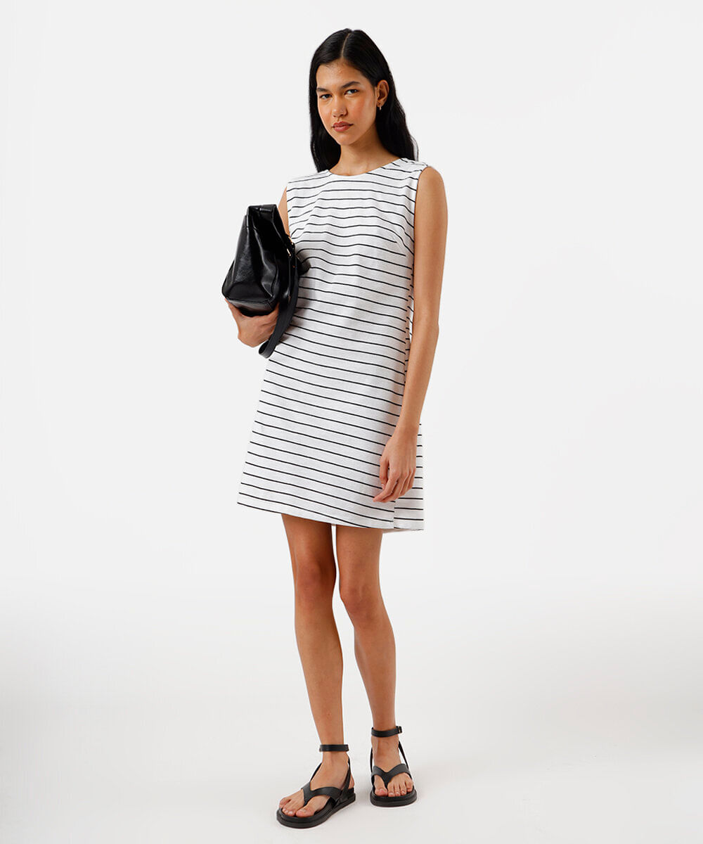 vestido curto feminino com algodão básico listrado off white