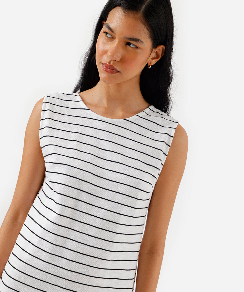 vestido curto feminino com algodão básico listrado off white