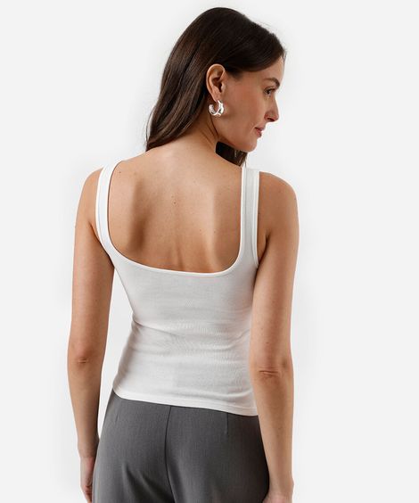 regata básica feminina de algodão decote quadrado off white