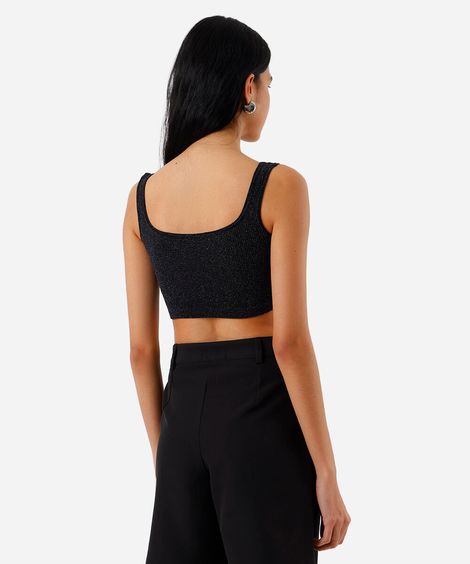 top básico feminino com lurex decote quadrado preto