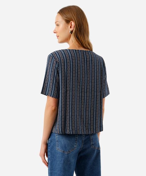blusa feminina de viscose decote v étnica azul
