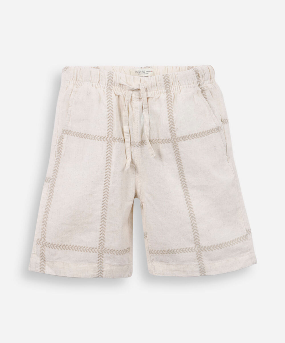 bermuda infantil de algodão com bordados bege
